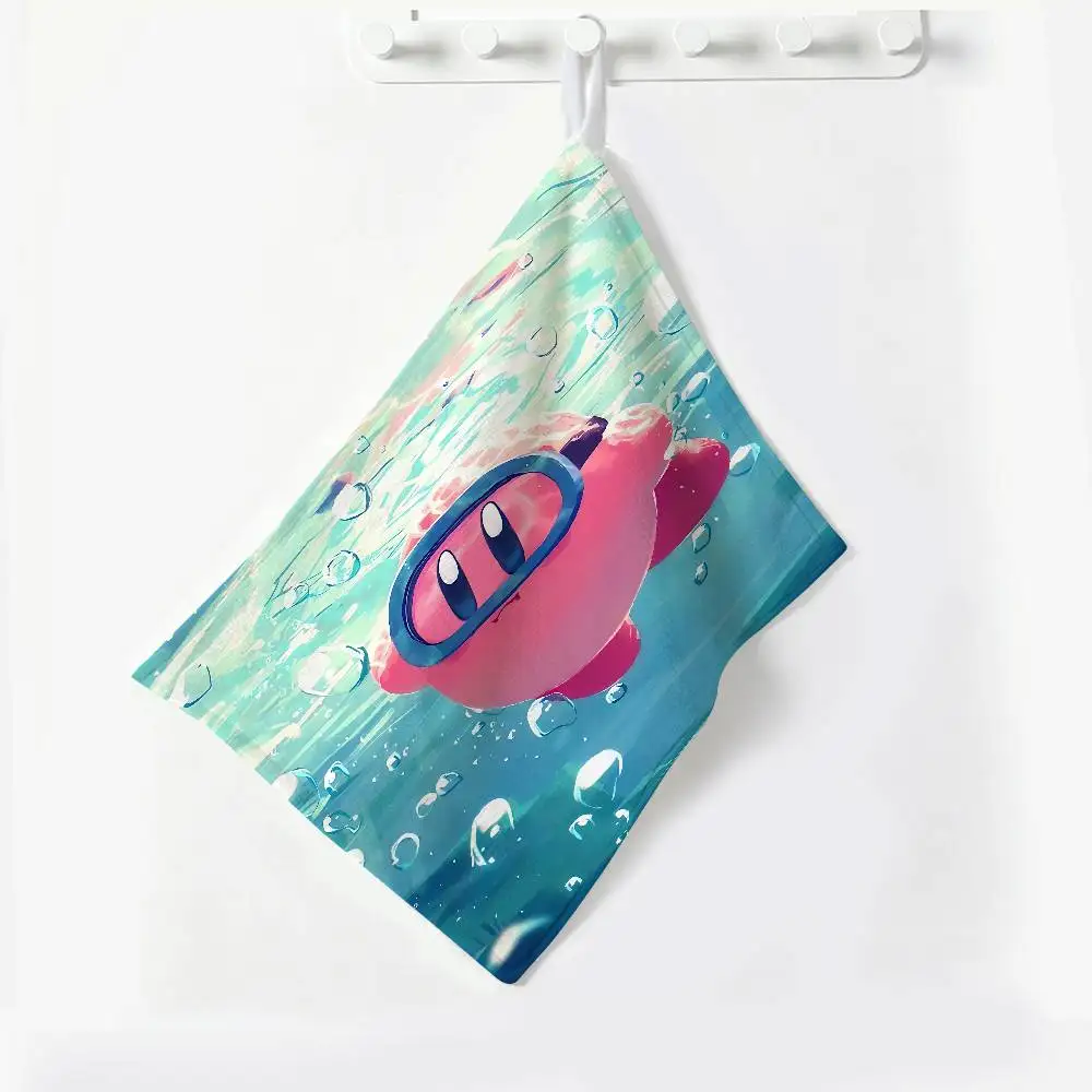 Cartoon Cute Star K-Kirby Reusable Hanging Kitchen Towel, Polyester Cotton Soft Fabric for Office Home Daily Life