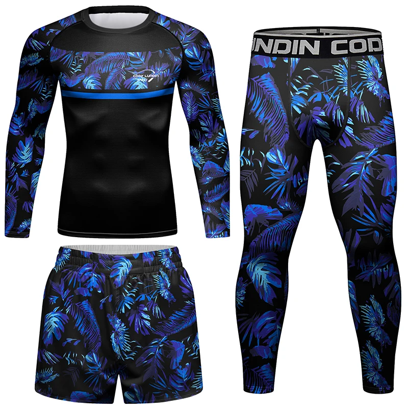 Bokserska osłona wysypki zestaw MMA koszulka kompresyjna + spodenki męskie sportowe MMA Rashguard Jiu Jitsu Fitness szybkoschnący dres dla mężczyzn