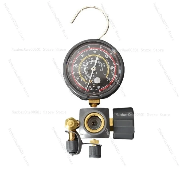 AC Refrigerant Charging Gauge Single Port R22 R32 Compatible Pressure Meter with Oil Fill Function for HVAC Repair Tools