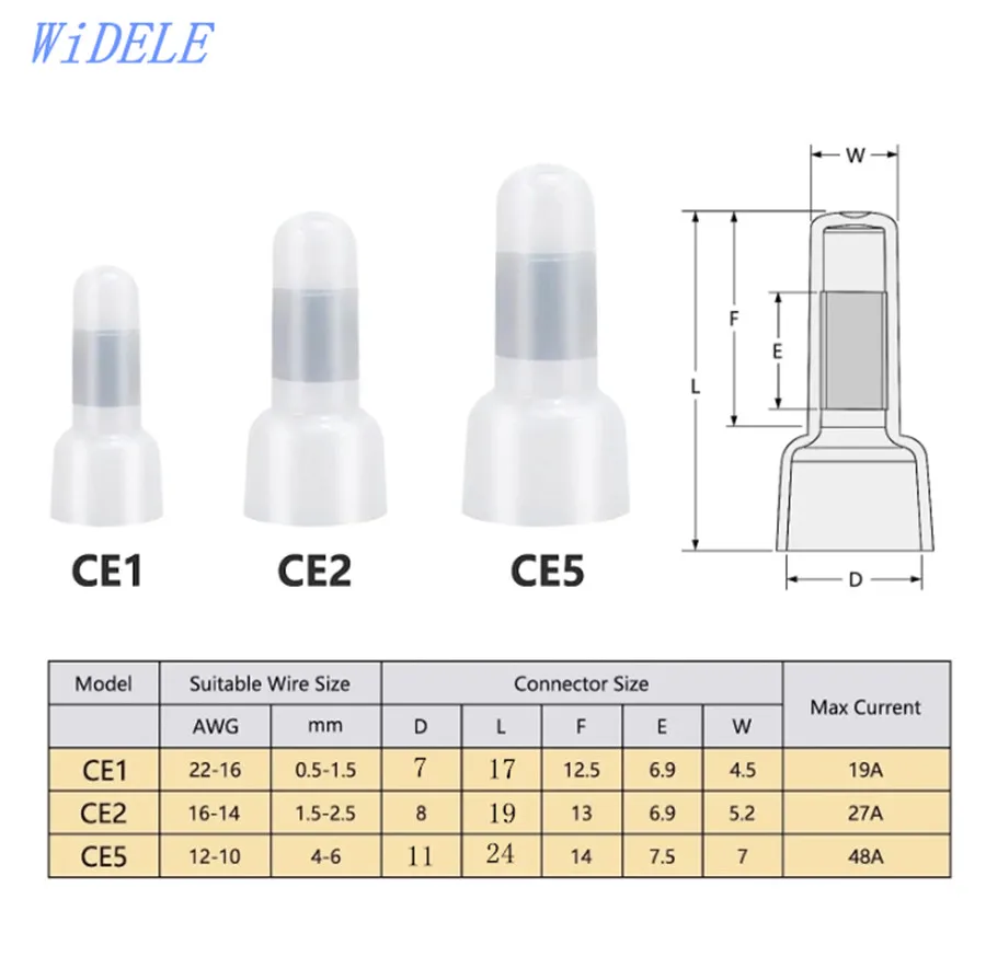 50/100/500/1000 PCS CE1 CE2 CE5 Closed End Crimp Caps Electrical Wire Cable Terminals Connectors