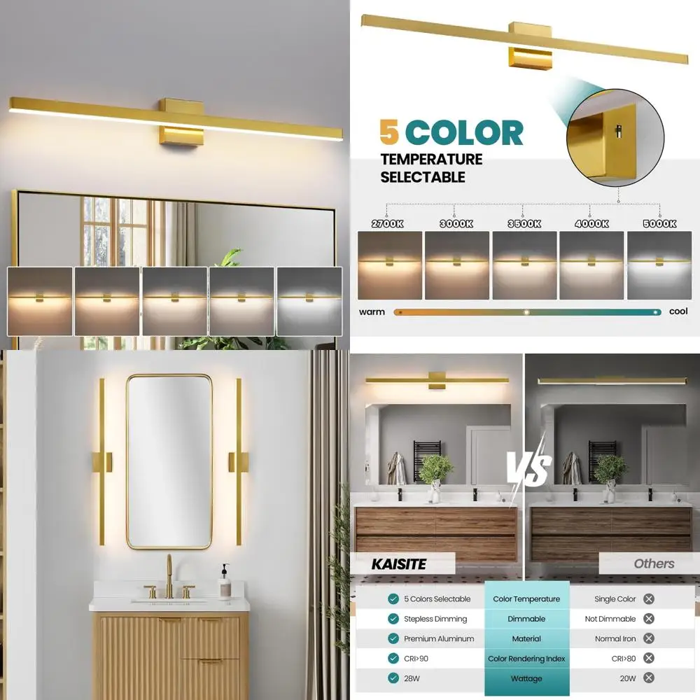 

LED Vanity Lighting 39 Inch Brushed Gold Bathroom Light Fixture Dimmable Modern Above Mirror Bathroom Lighting for Vanity Area