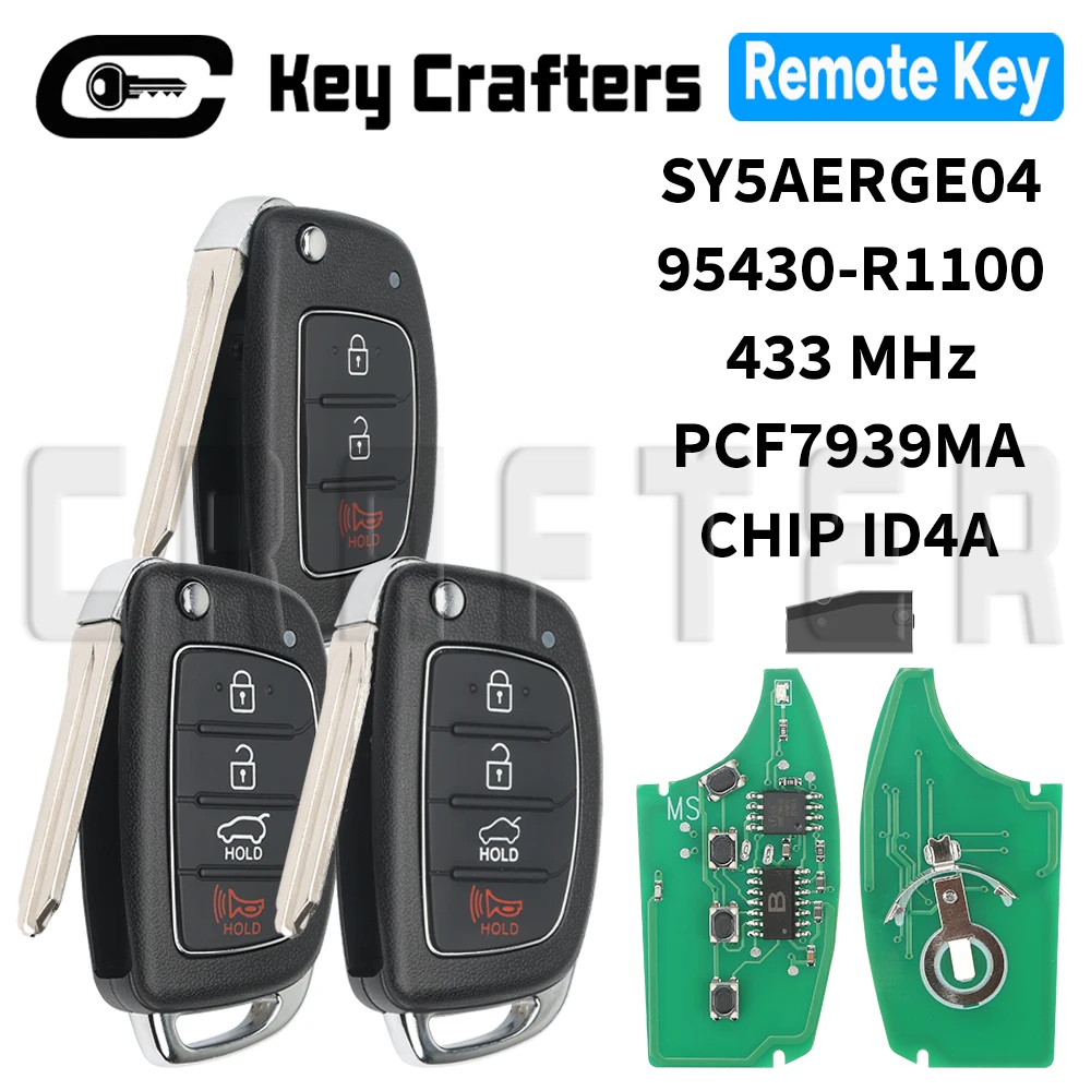 

Key Crafter SY5AERGE04 95430-R1100 433.92 FSK 4A PCF7939MA Chip Filp Remote Car Key For Hyundai HB20 2019-2022 Blade HYN14R