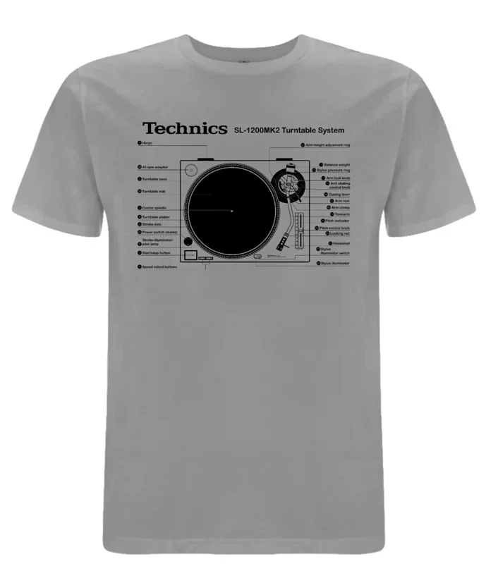 NEW Technics 1200-MK2 Turntable System T-shirt Grey s-xxl DJ Decks Vinyl Record