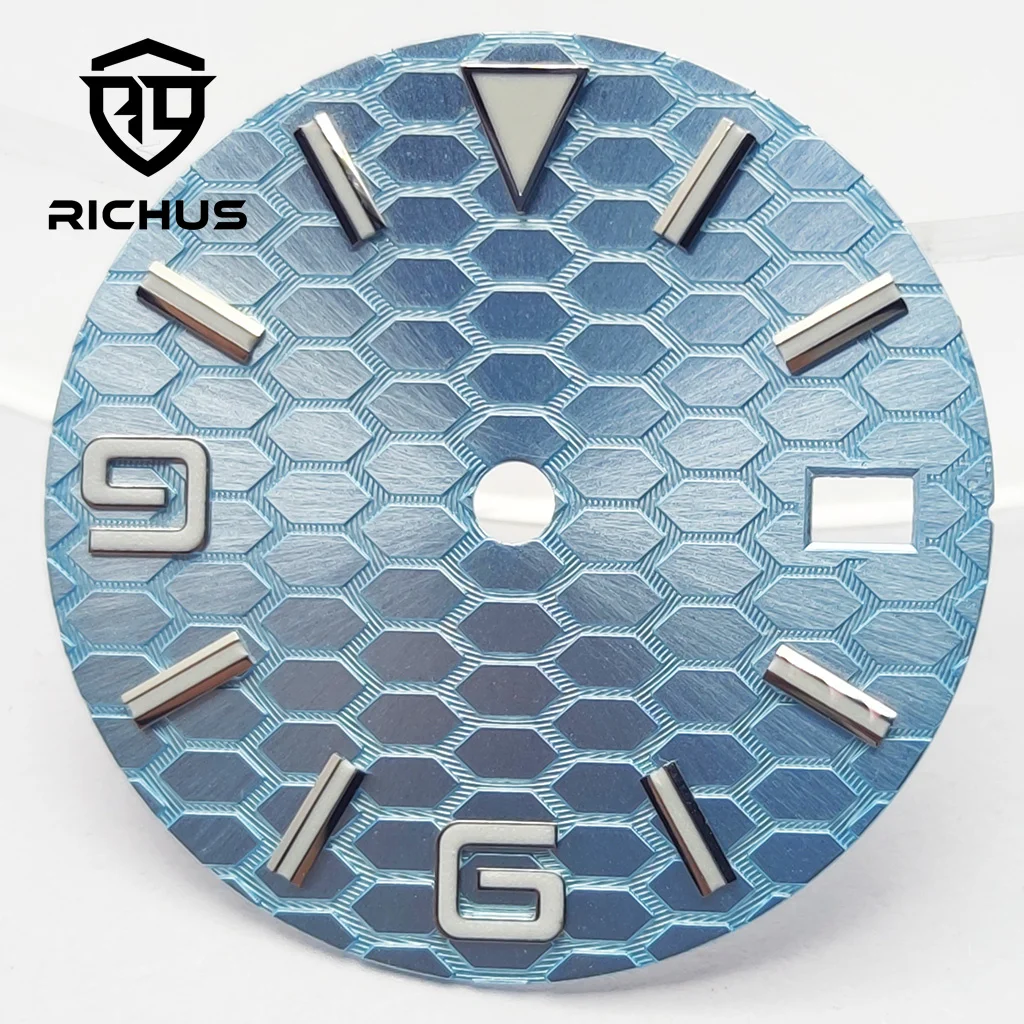RICHUS 29mm Watch Dial Blue Green Luminous Fit NH34 NH35 NH36 ETA2824 2836 Miyota8215-DG Movement Watch Accessories