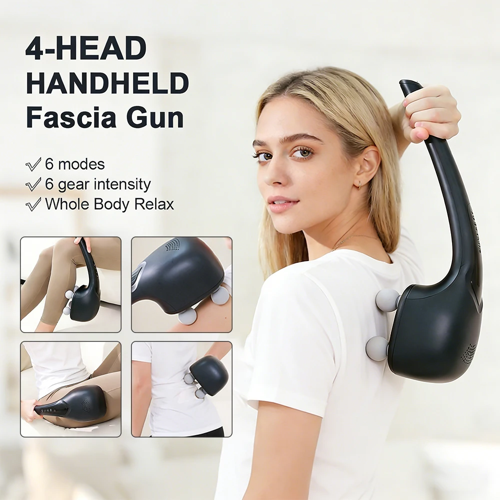 

4 Heads High Frequency Vibration Handhel Fascia Gun Body Massage Gun Neck Shoulder Waist Back Handle Massager Fascia masajeador