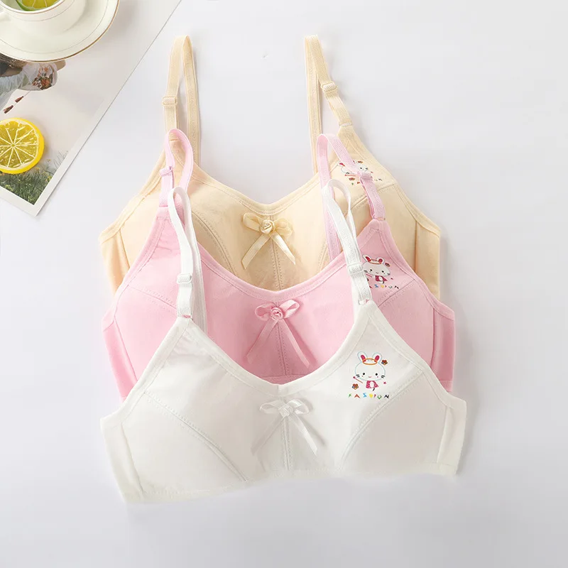 

Girls Thin Strap Cotton Student Girl Underwear Summer Vest-style Small Sling Bra 7-14 Years Training Bra