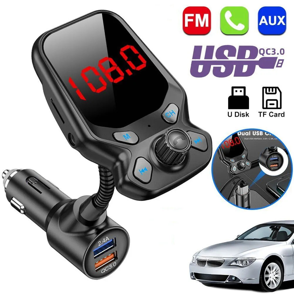 Car Wireless -Bluetooth Handsfree Car Kit FM Transmitter Charger MP3 Player Radio Adapter USB Charger Set
