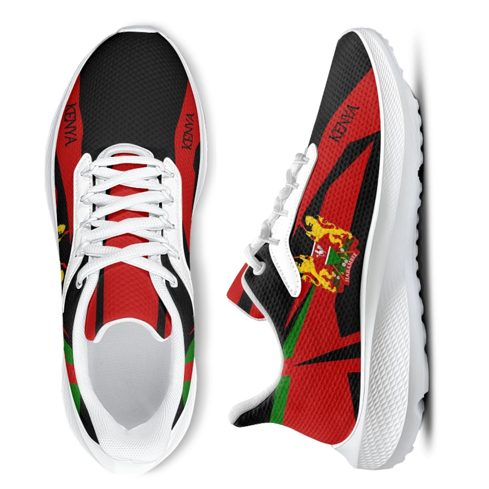 INSTANTARTS Kenya Flag Sneakers Lightweight Lace-up Comfortable Summer Casual Sneakers White Lace-up Tennis Shoes Footwear