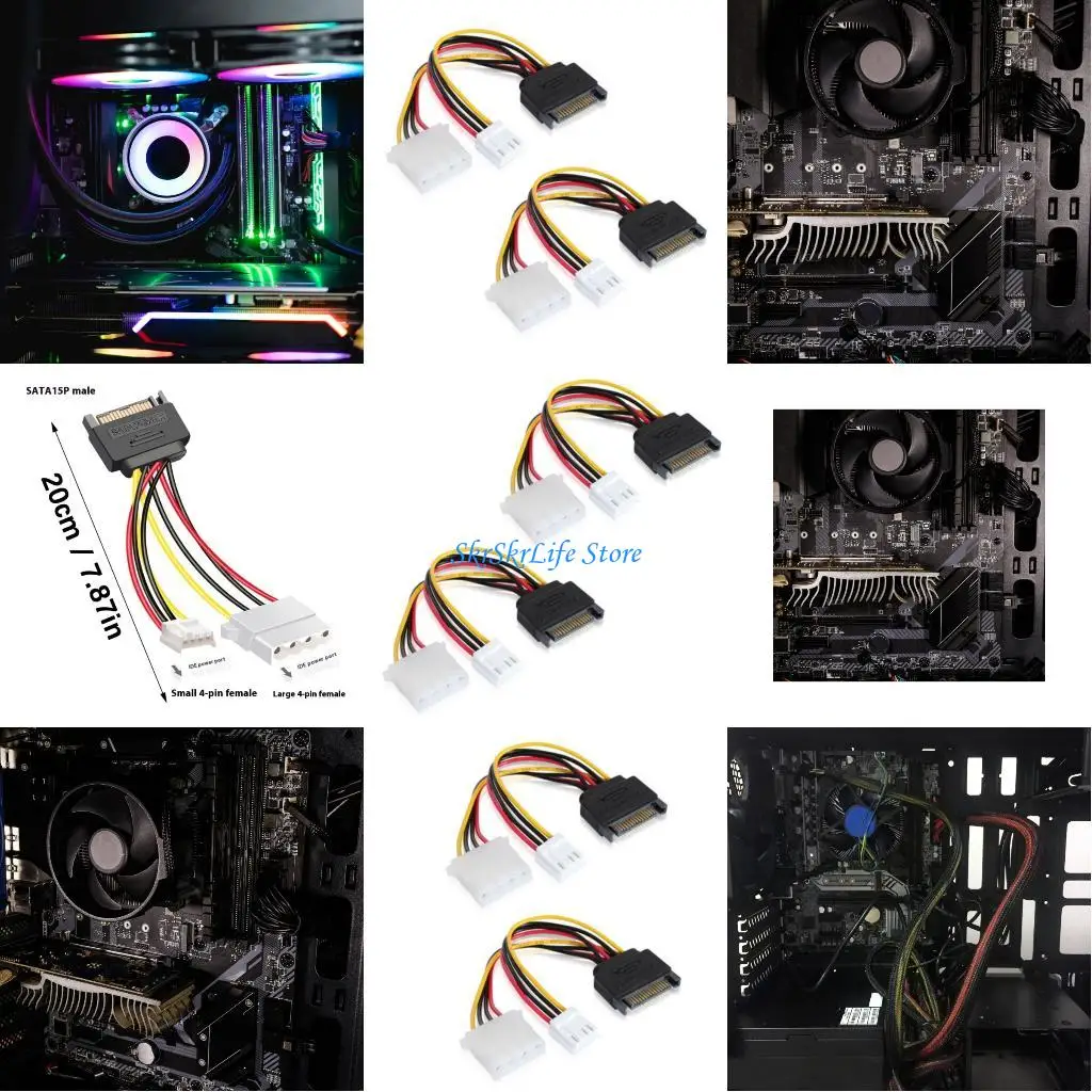 

E65E Y Splitter Power Adapters SATAs 15pin Male To Double 4pin IDE Connectors 20cm