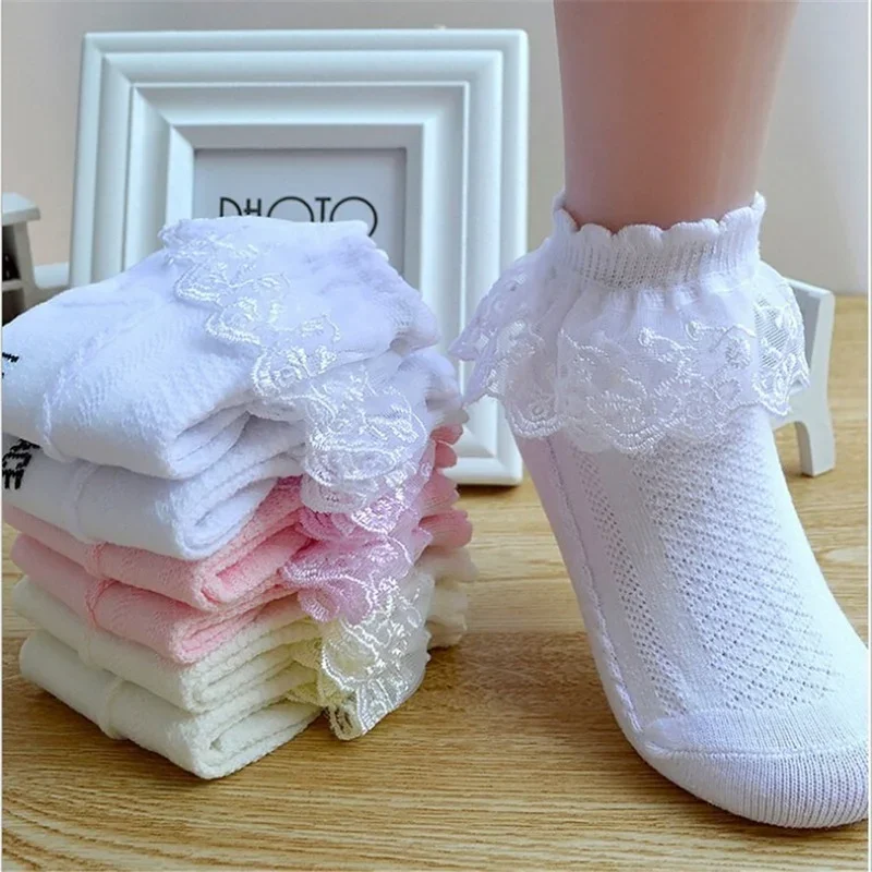 

Baby Girls Toddler Kids Socks Breathable Cotton Lace Ruffle Princess Mesh Children White Ankle Short Floor Home Frilly Socks