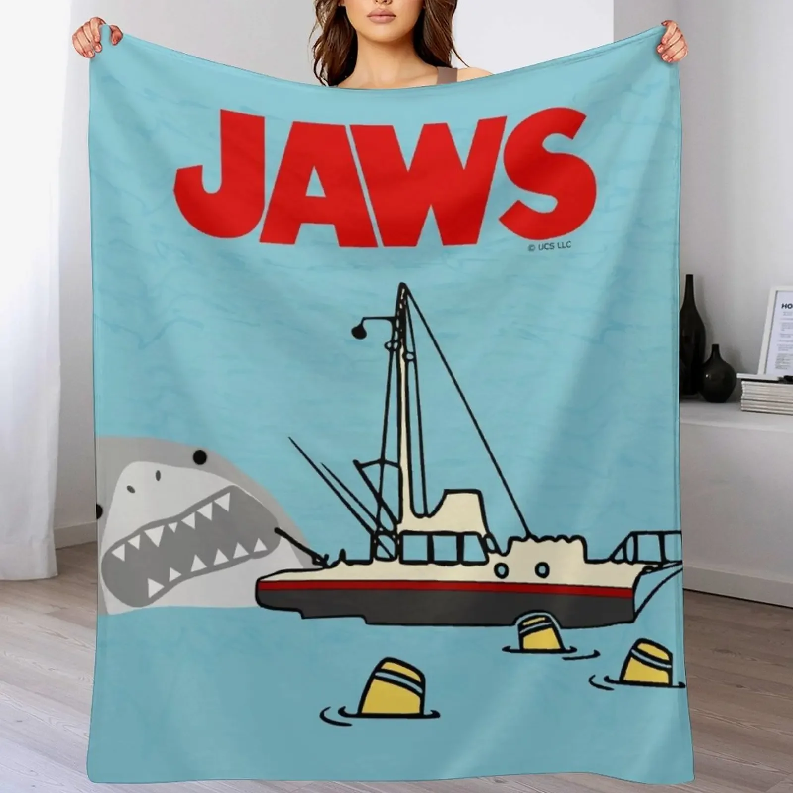 Manta de Sherpa Suave y Cálida con Diseño de la Película Jaws, Tiburón Junto a una Barco, Necesitaré un Barco Más Grande, para el Invierno
