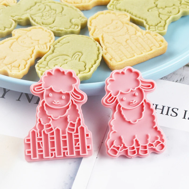 8Pcs Small Sheep Biscuit Mold 3d Plastic Cartoon Cookie Cake Press Mold Baking Fondant Cake Cookie Cutter Eid Mubarak Party Mold