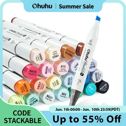 Ohuhu Honolulu Plus 24 Colors Alcohol Markers Double Tipped Art Marker Set Refillable Marker Pen Coloring Illustrations Drawing