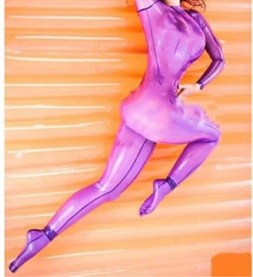 

costume party Latex 100% Rubber Transparent Purple Tights Catsuit Cosplay Uniform Clubwear Size S-XXL cosplay