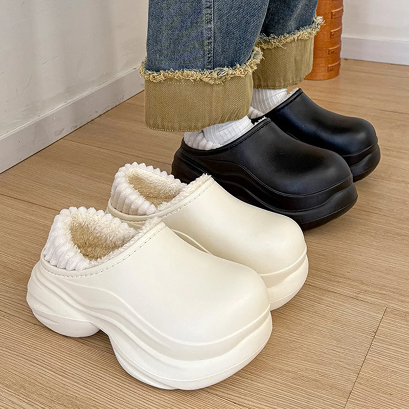 

Женская зимняя теплая хлопковая обувь без шнуровки, непромокаемые домашние тапочки на толстой подошве, женские зимние тапочки на массивной платформе с флисовой подкладкой