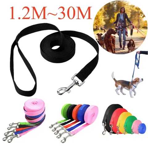 개를위한 1.2M-30M 긴 가죽 끈 Overlength 개 가죽 끈 강아지 야외 훈련 나일론 로프 개 액세서리 확장 제어 개 가죽 끈