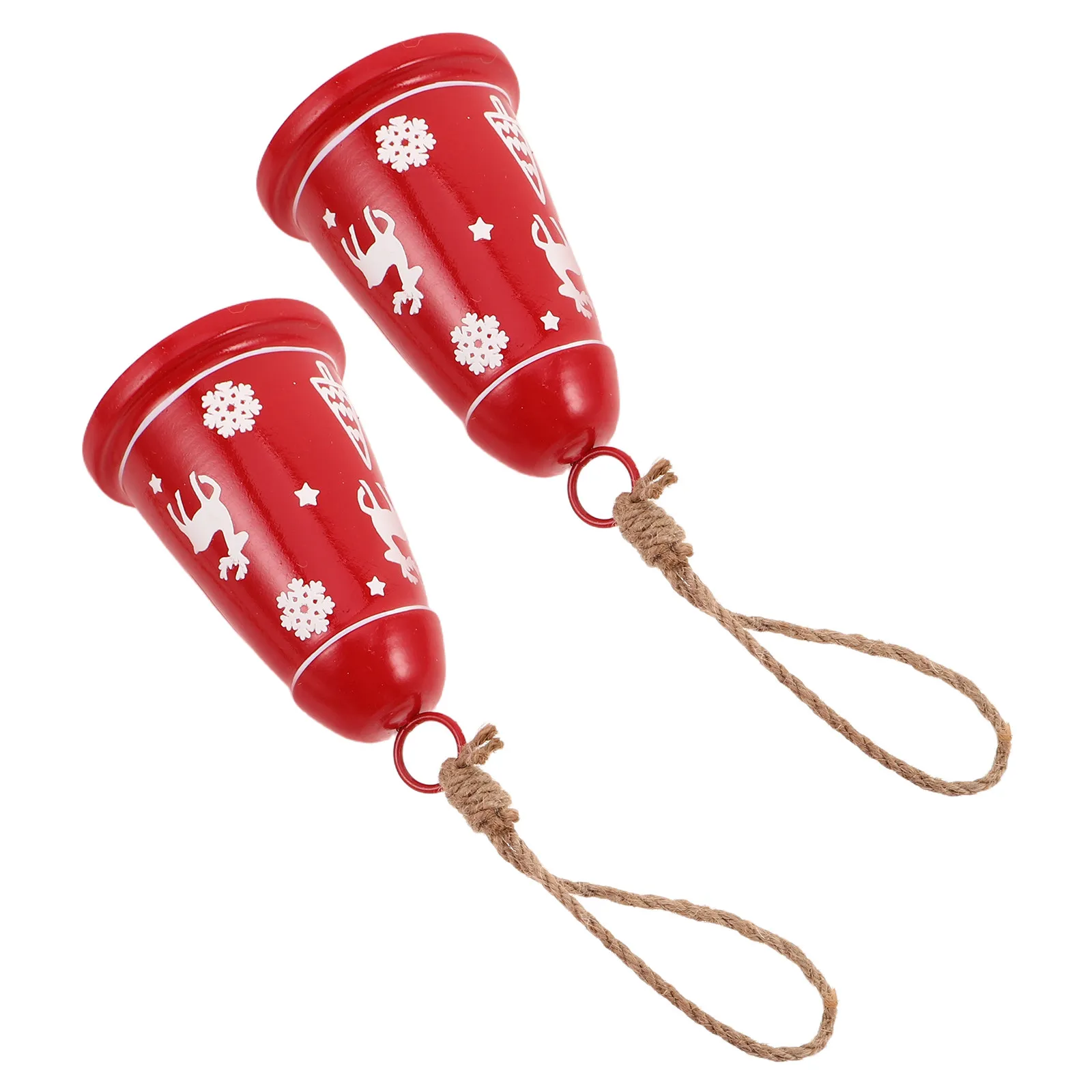 Christmas Jingle Bells Hanging Decorations, 2pcs Rustic Metal Bells with Reindeer Tree Design for Door Tree Garland