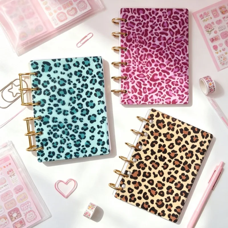A7 Acrylic Leopard Print Loose Leaf Binder Cover DIY Account Book Journal Planner Office Stationery Supplies