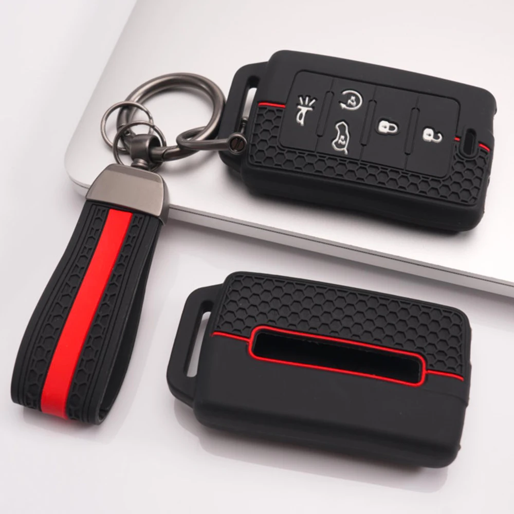 Silicone Key Cover With Wrist Strap For Jeep Grand Cherokee Wrangler Compass Patriot Cherokee Renegade Commander Gladiator