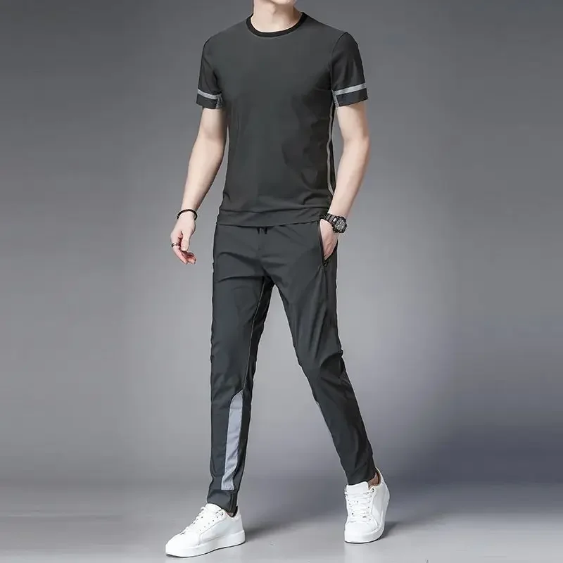 Pants Sets Smooth Top Sportswear Sports Suits Jogger Tracksuit Gym Clothes for Men Hot Male T Shirt Outdoor Short Quarter Sleeve