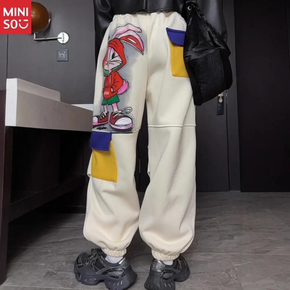 

Mingchuang Premium Winter Fleece Fashion Printing Cartoon Graffiti Big Pocket Sweatpants Women Color Contrast Drawstring Tights
