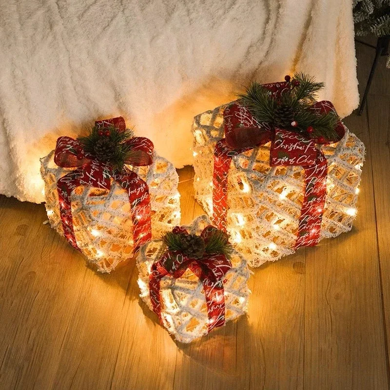 3PC Weihnachten Glow Geschenk Box Metall Beleuchtung Geschenk Box Weihnachten Baum Dekoration Hause Einkaufszentrum Weihnachten Atmosphäre Dekoration – Detail 9