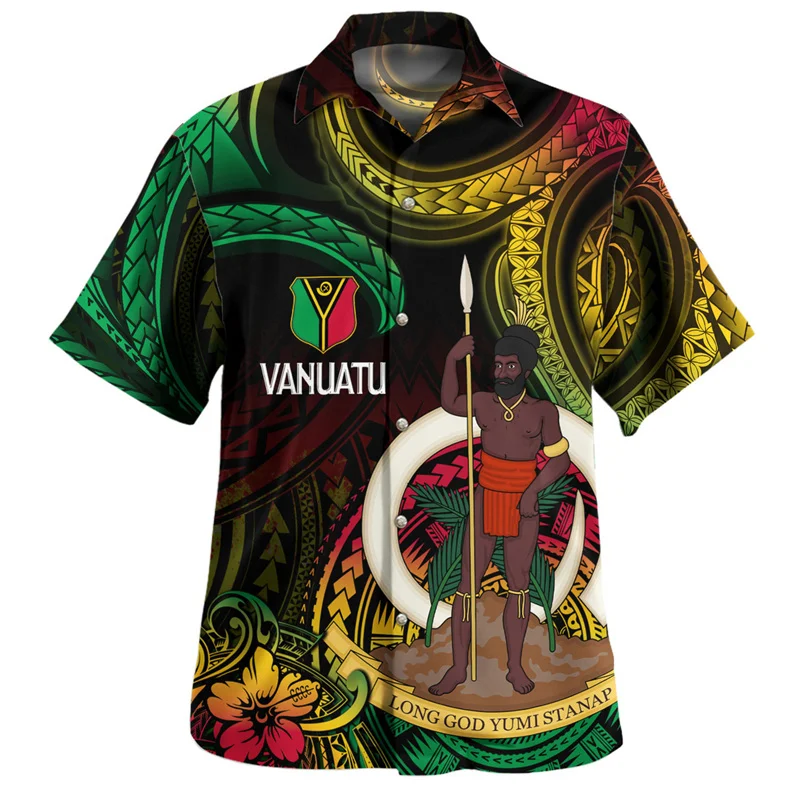 Vanuatu Polynesian Hawaiian Shirt For Men 3d Printed Loose Short Sleeves Lapel Blouse Summer Street Casual Fashion Button Shirts