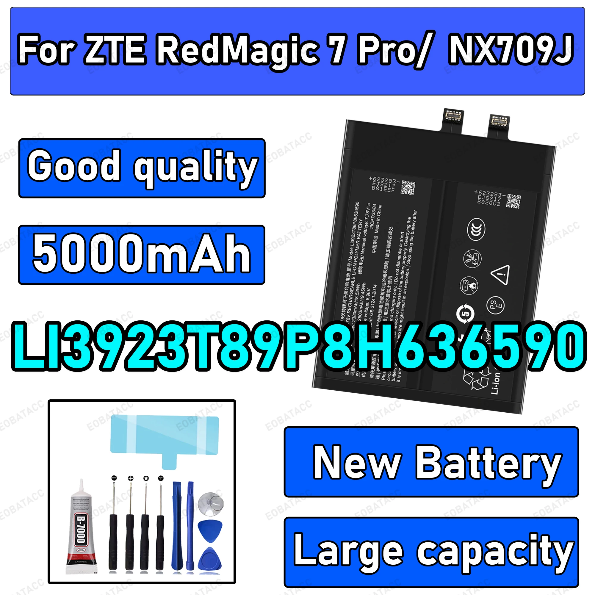

100% New Zero Cycle Li3923T89P8h636590 Battery For ZTE Nubia Red Magic 7Pro NX709J Mobile Phone Batteries+Tools