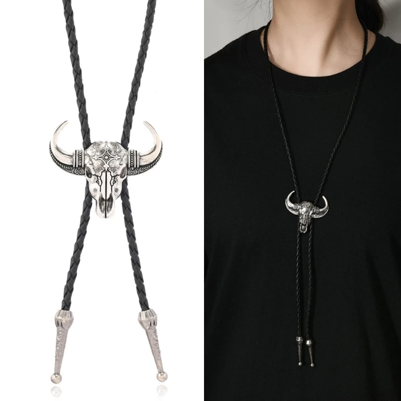 Elegant Bolo Tie with Horse Pendant Carved Necktie Western Necklace Cool Bolo Tie Western Cowboy Costume DXAA