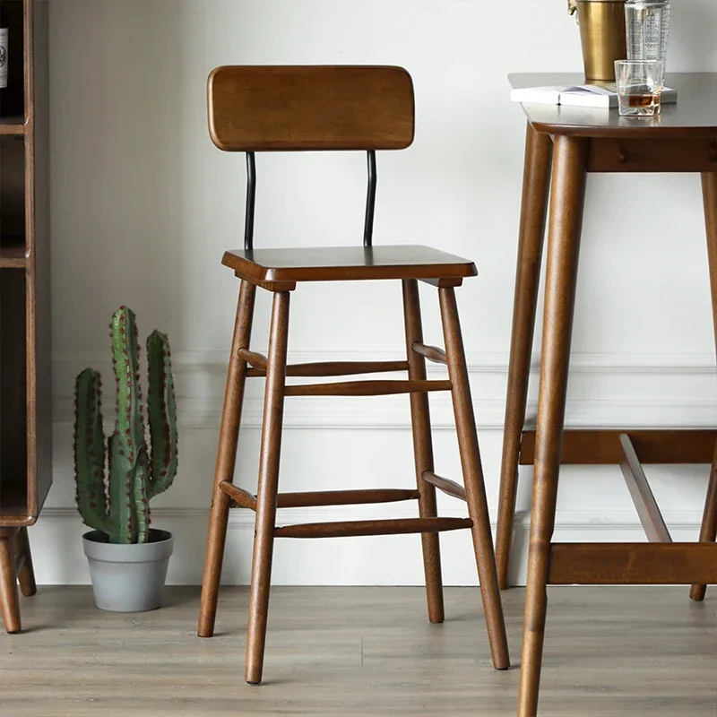 Nordic Solid Wood Light Luxury Backrest Bar Stool Modern Simple Home Restaurant High Stool