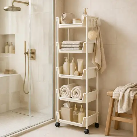 5-Tier Slim Rolling Storage Cart with Wheels Space Saving Mobile Utility Organizer Rack Narrow Gap Trolley Shelf Multipurpose Holder for Kitchen Bathroom Laundry Pantry Dorm Small Spaces