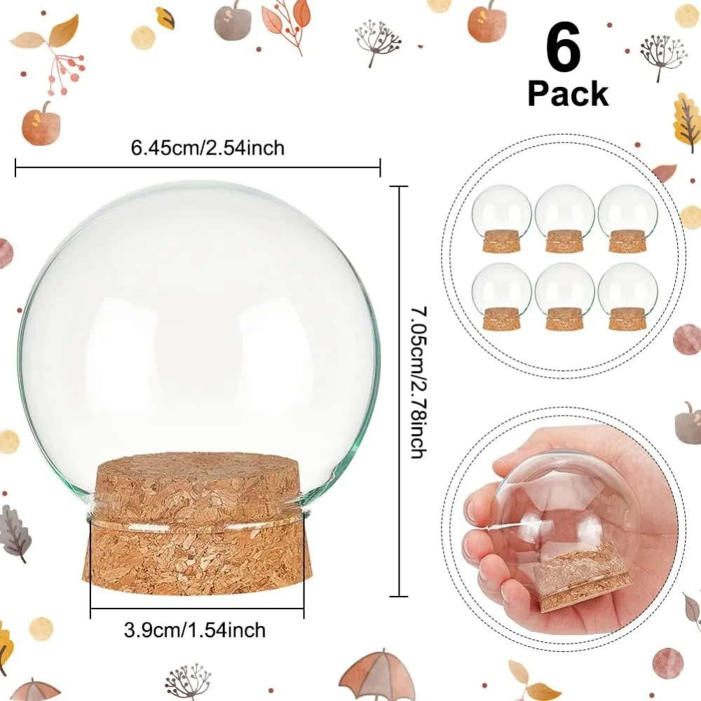 Set of 6 Glass Dome Lid Decorative Display Jars 2.5x2.7\