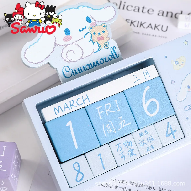 Sanrio Melody Kuromi Hello Kitty Cinnamoroll Pochacco Wooden Desk Calendar Cute Table Ornaments Countdown Desk Calendar Calendar