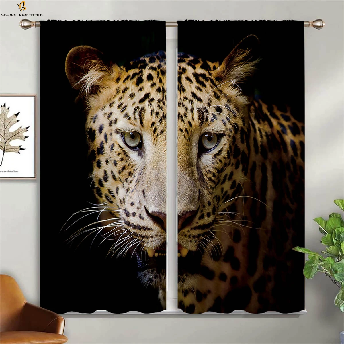 

Cheetah Tiger Animal 3d Three-Dimensional Printing Curtain Bedroom Living Room Study Kitchen Window Decoration Curtain 2 Pieces