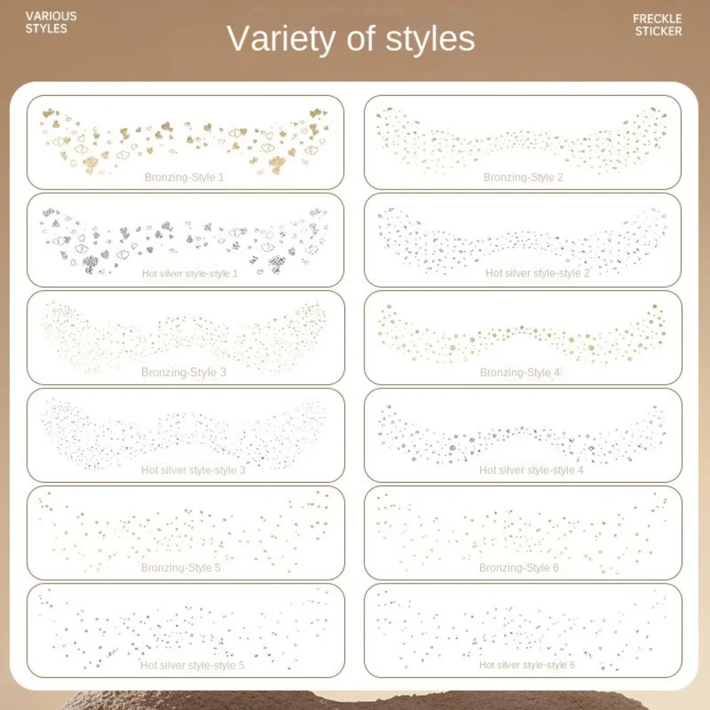 6 قطعة ختم الذهب والفضة النمش لصاقات وشم بريق طويل الأمد الوجه الوشم المؤقت النساء حفلة الوجه الفن مقاوم للماء