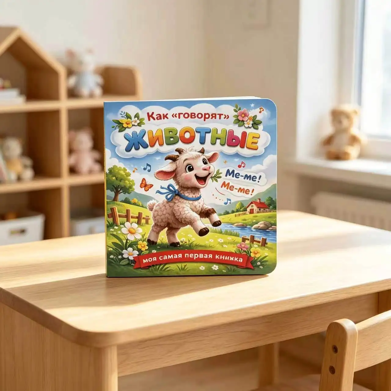 A sturdy Russian-language board book featuring farm animal sounds and beautiful illustrations—an ideal gift for early learning.