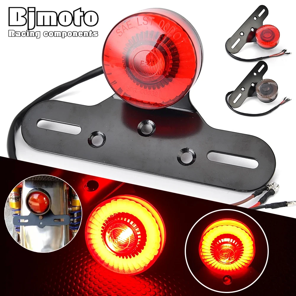 Motorcycle Retro Red Rear Tail light Stop Light Lamp License Plate Mount for Harley XL883 XL1200 Suzuki Honda Chopper Bobber