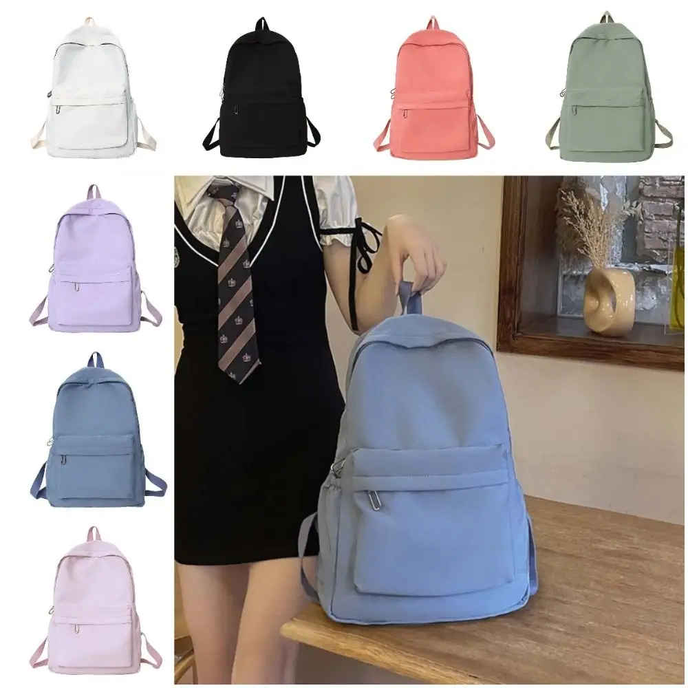 Solid Color Preppy Style Backpack Nylon Storage Bag Students School Bag Large Capacity Korean Style Teenagers Shoulder Bag