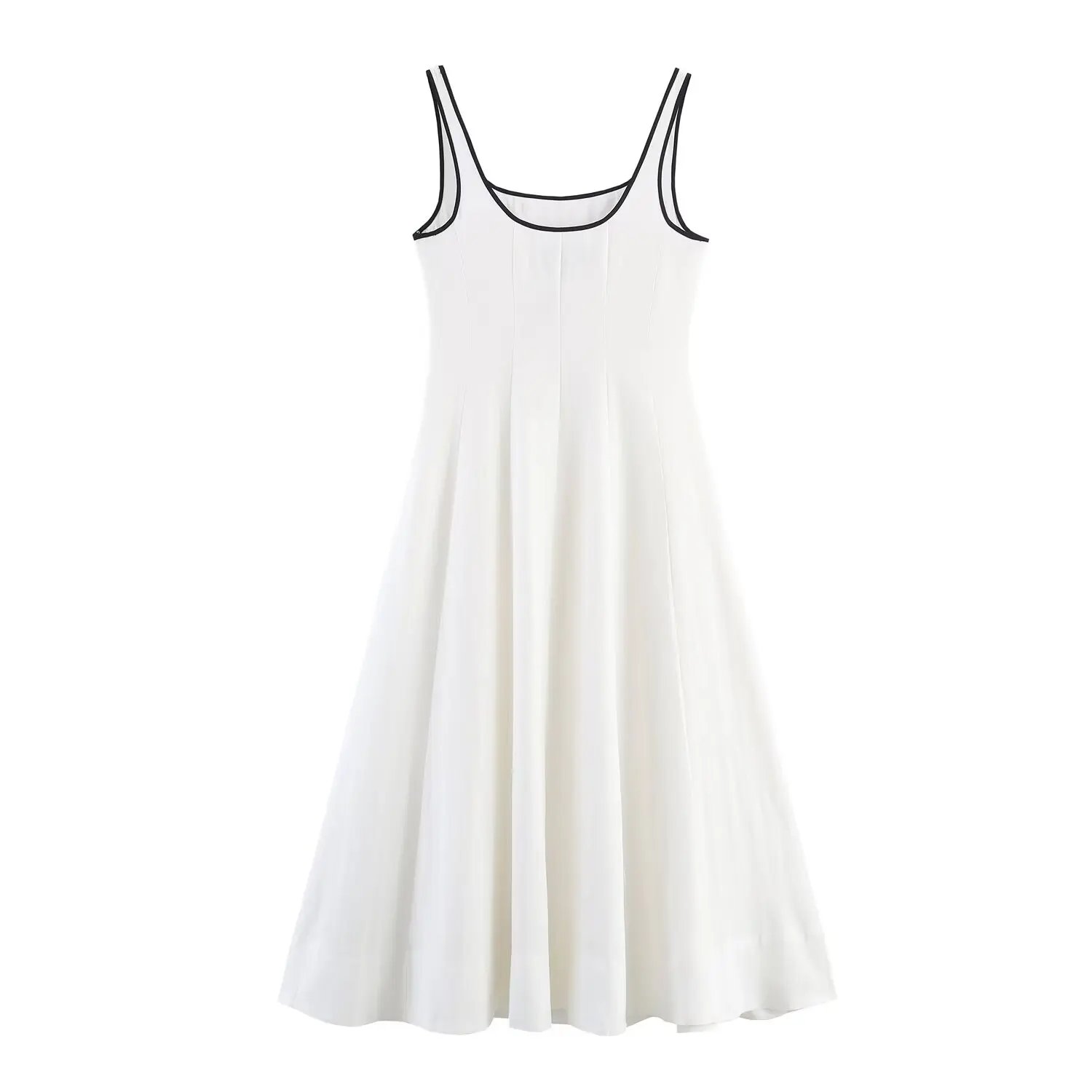 UNIZERAコントラストエッジミディドレス 2025夏新作 レディース カジュアル ルーズ サスペンダーワンピース