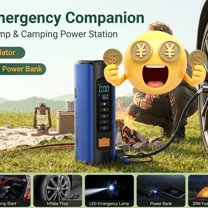 Car Jump Starter with EVA Bag Air Pump Outdoor Portable Power Lamp Portable Air Compressor Multifunctional Tire Inflator