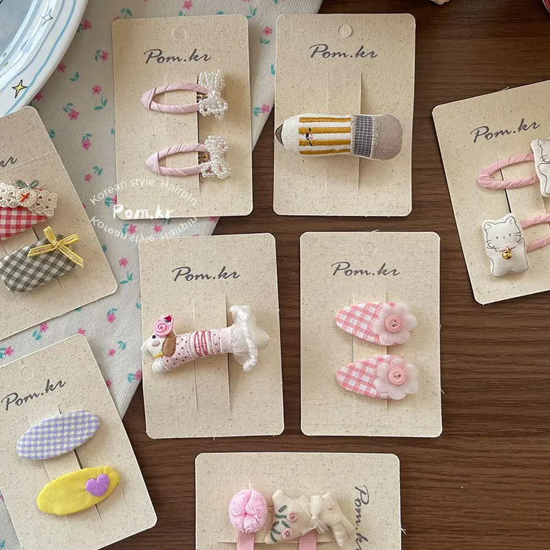 Bunny Hair Clip 1PCS/2PCS Korean Style Pastel Pink Fabric Side Clips Adjustable Bangs Barrettes for Girls Thin Hair Gentle