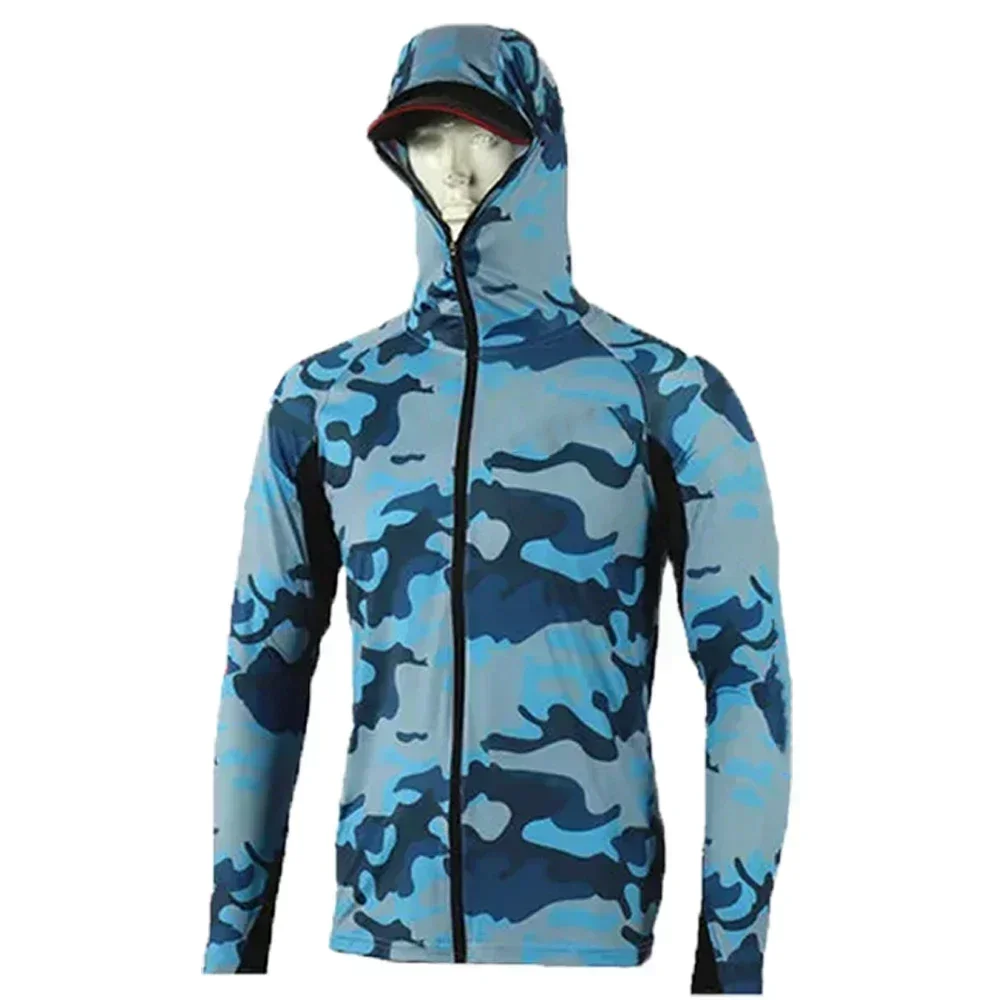 Outdoor summer fishing jacket Long sleeved Quick Drying XS-5XL Men UV Clothing Hooded Anti-UV hiking Fishing Jersey