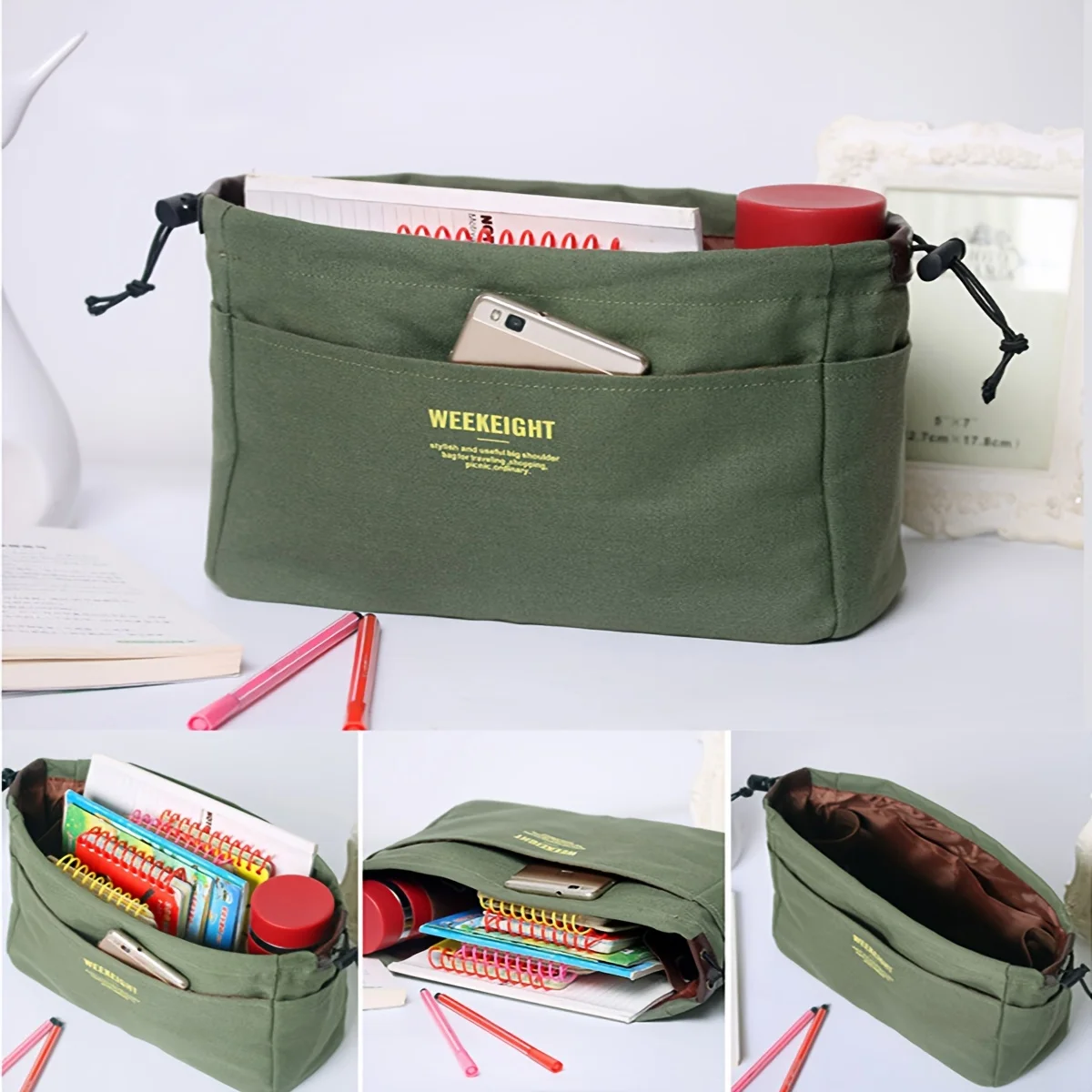 Mehrtaschen-Canvas-Organizer-Einsatz mit Kordelzug-Design, vielseitige Aufbewahrungstasche für den täglichen Reisegebrauch. – Detail 6