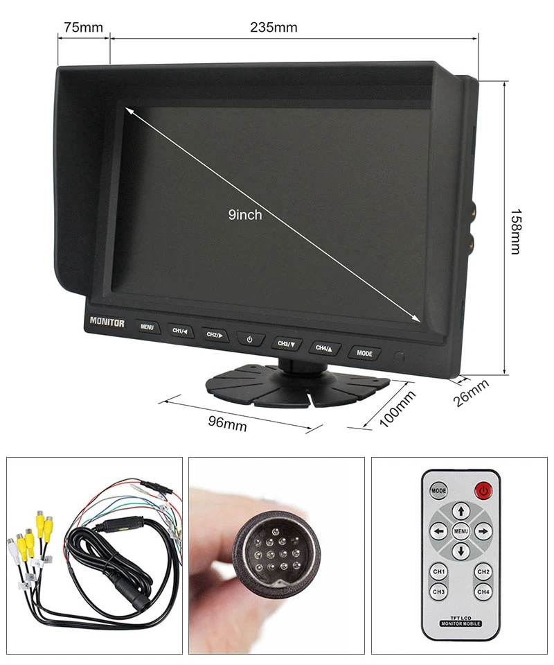 DIYSECUR Hoge Kwaliteit 9 Inch Split Quad Display Kleur Rear View Monitor Video Security Monitor voor Auto Vrachtwagen Bus CCTV Camera