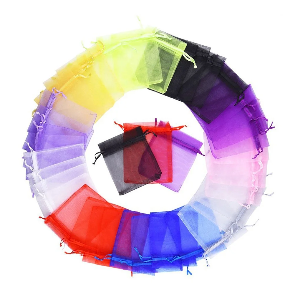 

100pcs Organza Gift Bags Mixed Colors 10*12Cm Drawstring Pouches For Wedding Favors Jewelry Storage Party Supplies