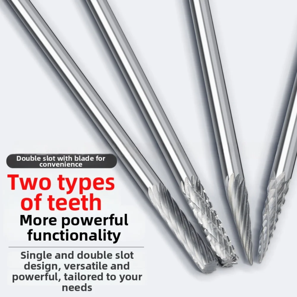 Metal Deburring Size 3mm Rotary Burrs Set Carving Bit 3mm Shank YG8 Steel 6mm Head Diameter Slotted Plastic Box