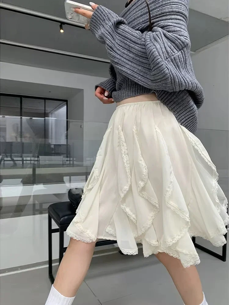 Y2k Ästhetische Unregelmäßige Rüschen frauen Rock Streetwear Spitze Patchwork Süße Röcke 2025, Sommer Harajuku Fee Grunge Faldas