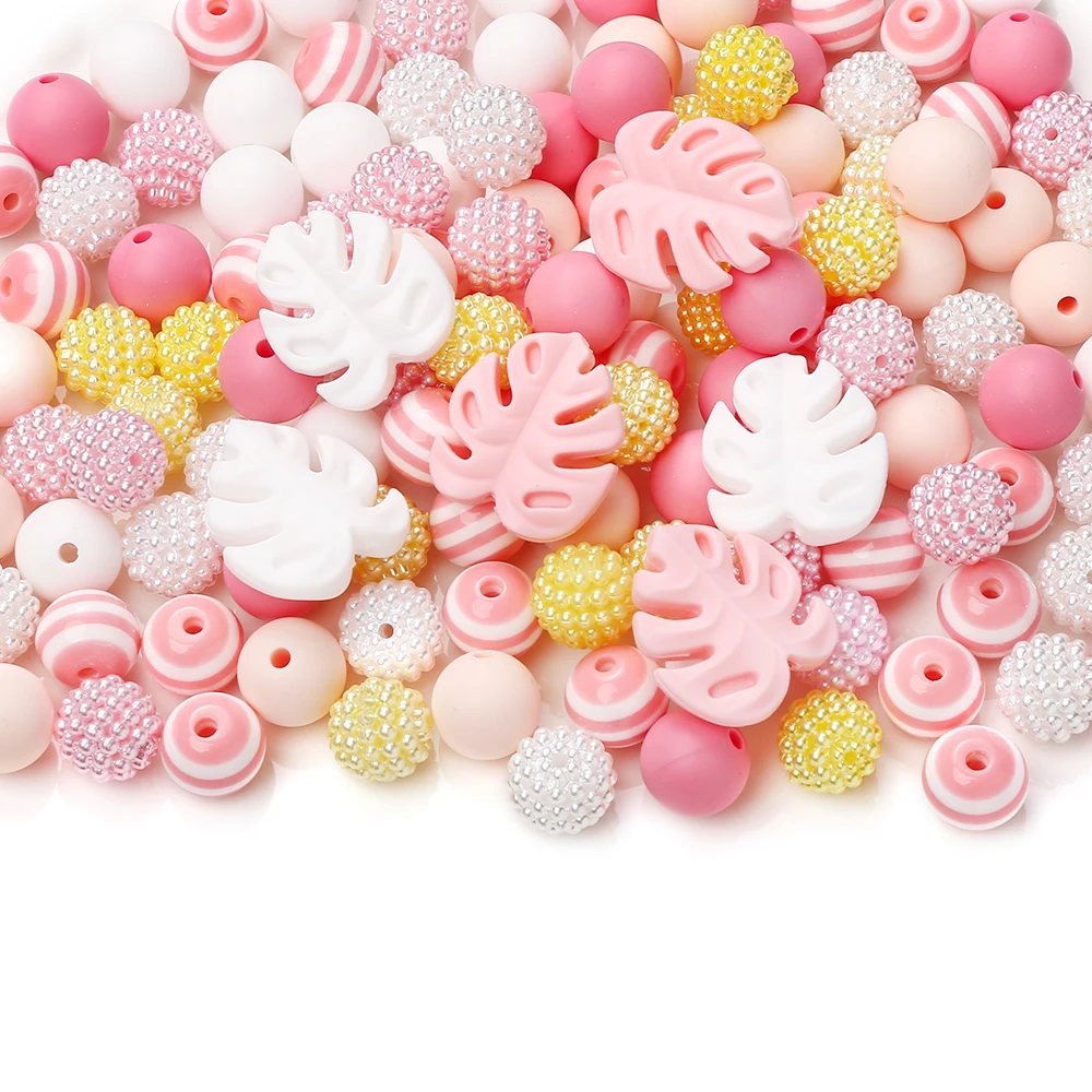 74Pcs 12mm Silicone Beads Round Chew Beads Set Turtle Back Leaf Beads Food Grade DIY Pacifier Chain Clips Jewelry Accessories