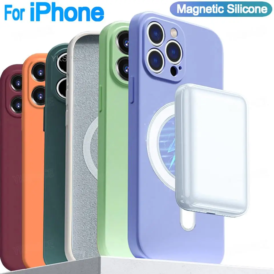 Magnetic Liquid Silicone Case For iPhone 16 15 14 Plus 13 12 mini 11 Pro Max Soft Magsafe Wireless Charging Phone Cover