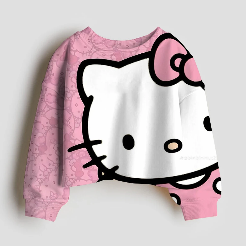 Толстовка с принтом «Hello Kitty» детские пальто длинными рукавами толстовки капюшоном для девочек-подростков пуловер маленьких детей